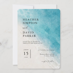 Watercolor Beach Ocean Nautical Wedding Invitation