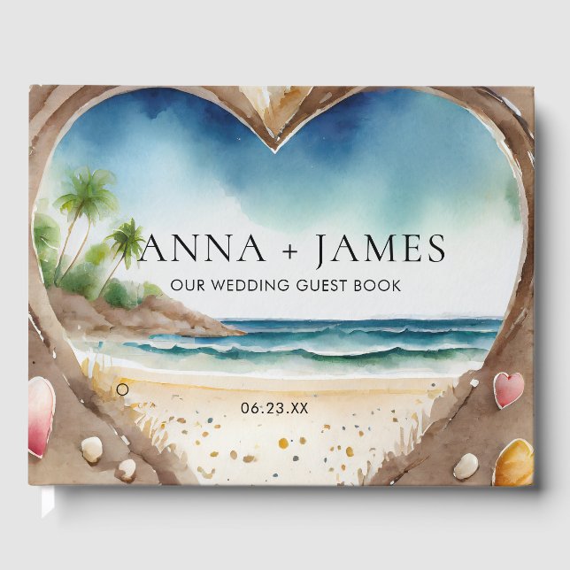Watercolor Beach Ocean Summer Destination Wedding  Guest Book (Front)