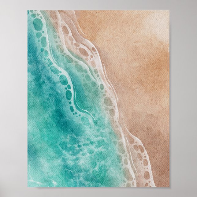 Watercolor Beach Ocean Waves Coastal Poster (Front)