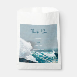 Watercolor Beach Ocean Waves Monogram Wedding Favour Bags