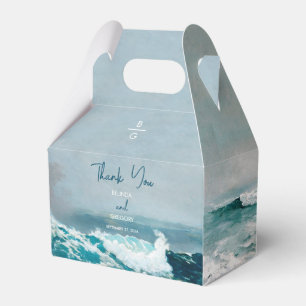 Watercolor Beach Ocean Waves Monogram Wedding Favour Box