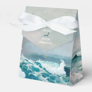 Watercolor Beach Ocean Waves Monogram Wedding  Favour Box
