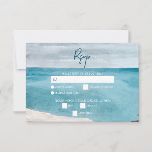 Watercolor Beach Ocean Waves Monogram Wedding RSVP Card