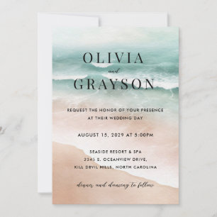 Watercolor Beach Ocean Wedding Invitation 