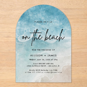 Watercolor Beach On The Beach Wedding Acrylic Invitations