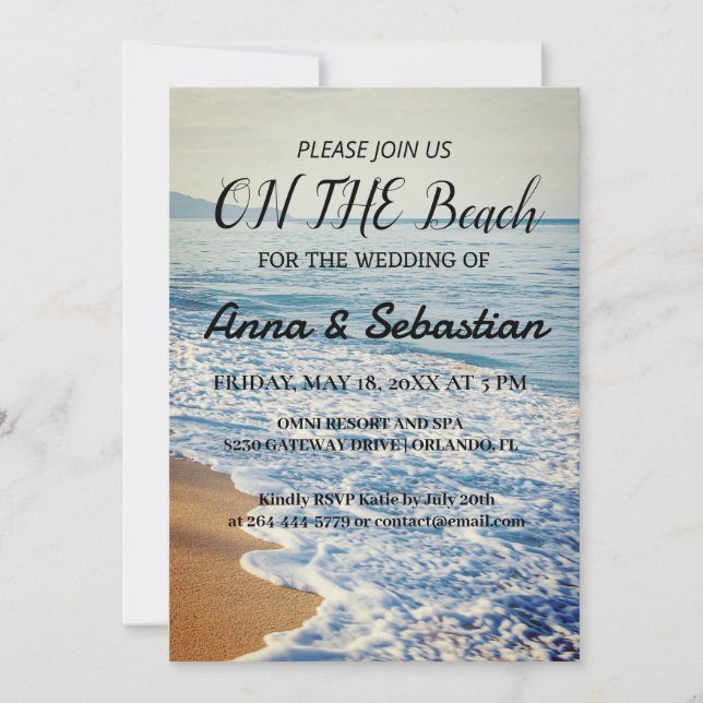 Watercolor Beach On The Beach Wedding Invitation (Front)