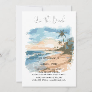 Watercolor Beach On The Beach Wedding Invitation