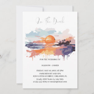 Watercolor Beach On The Beach Wedding Invitation