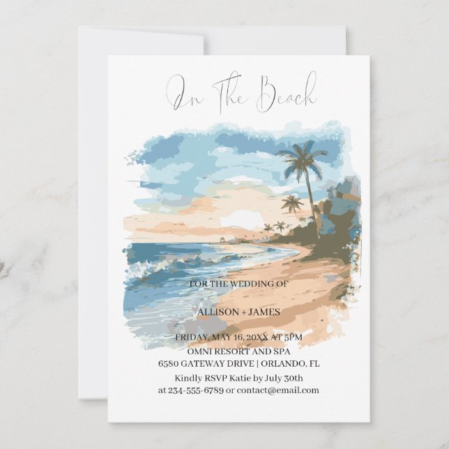 Watercolor Beach On The Beach Wedding  Invitation (Front)