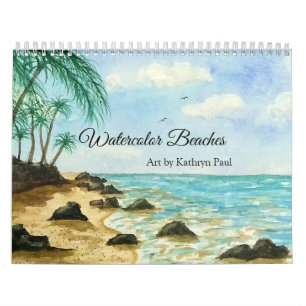 Watercolor beach paintings wall Calendar