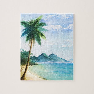 Watercolor Beach Palm 8x10 Jigsaw Puzzle