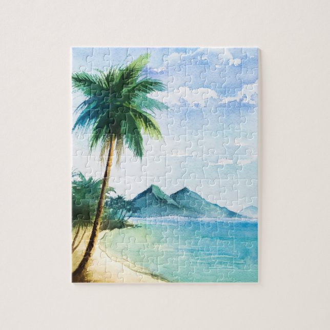Watercolor Beach Palm 8x10 Jigsaw Puzzle (Vertical)