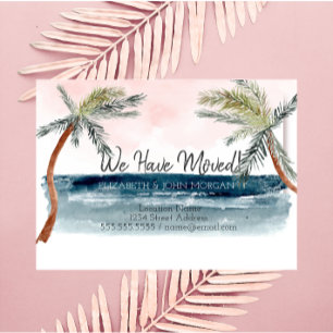 Watercolor Beach Palm Moving Announcement Postcard