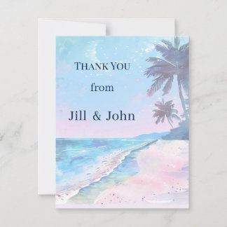 Watercolor Beach Palm Tree Wedding Thank You Card
