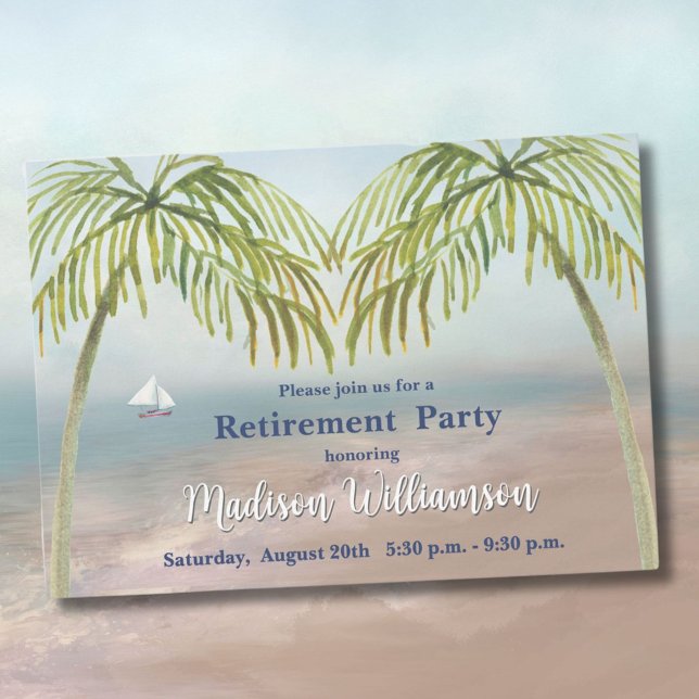 Watercolor Beach Palm Trees Retirement Party  Invitation (Creator Uploaded)