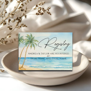 Watercolor Beach Palm Trees Wedding Gift Registry Enclosure Card