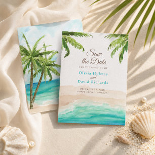 Watercolor Beach & Palm Trees Wedding Save The Date