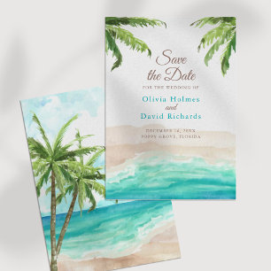 Watercolor Beach & Palm Trees Wedding Save The Date
