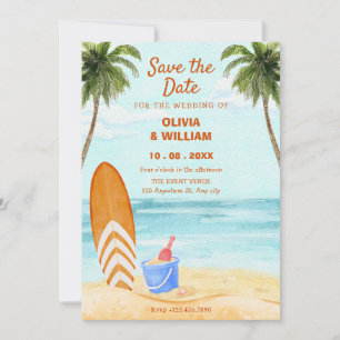 Watercolor beach paradise wedding save the date