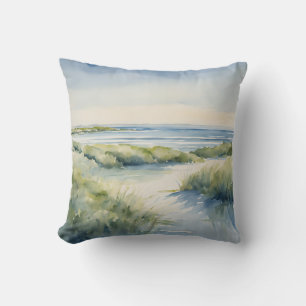 Watercolor Beach Path Seascape Coastal Cushion