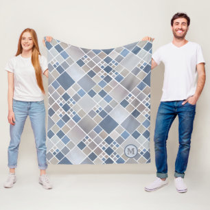 Watercolor Beach Pattern Monogram Fleece Blanket