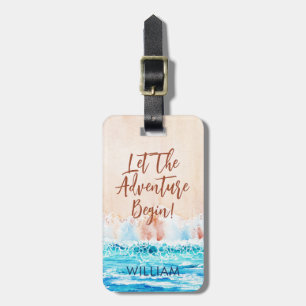 Watercolor Beach Personalised Name  Luggage Tag