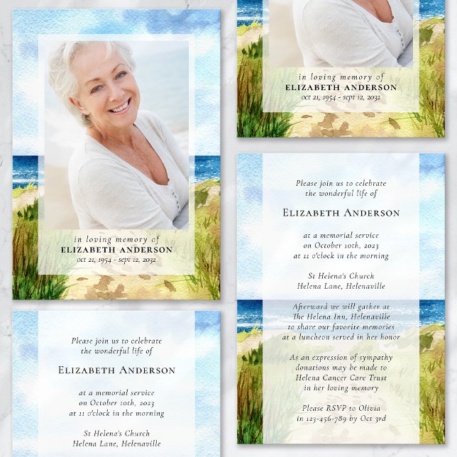 Watercolor Beach Photo Funeral  Invitation (Creator Uploaded)