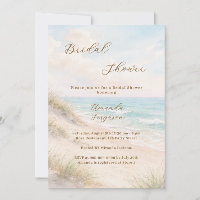 Watercolor beach sand dunes Bridal Shower Invitation (Front)