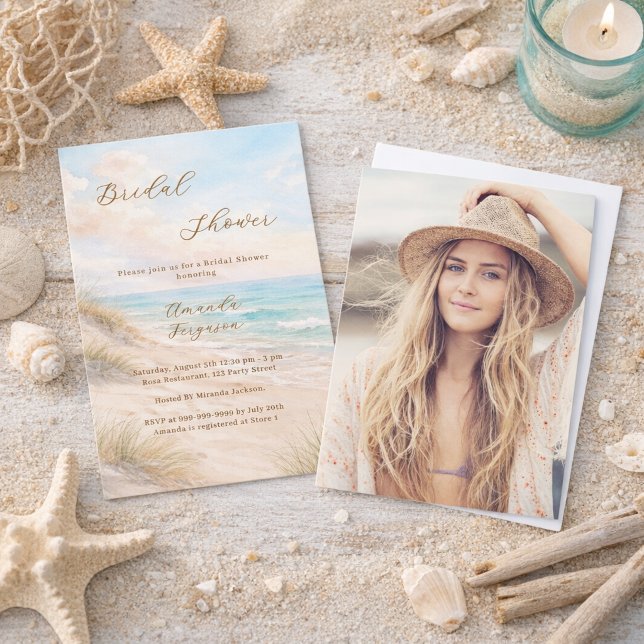 Watercolor beach sand dunes photo Bridal Shower Invitation (Creator Uploaded)