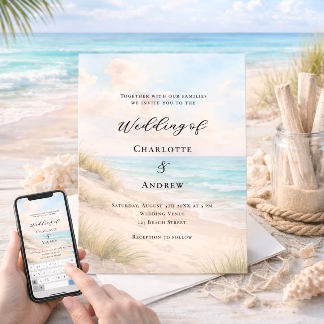 Watercolor beach sand dunes wedding invitation (Creator Uploaded)