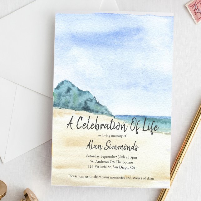 Watercolor Beach Scene Celebration Of Life Invitation (Creator Uploaded)