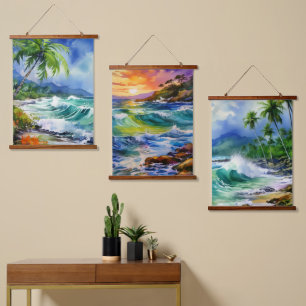 Watercolor beach scenes hanging tapestry