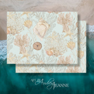 Watercolor Beach Sea Coral Starfish Shell Blue Tissue Paper