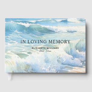 Watercolor Beach Sea Ocean Rolling Waves Funeral Guest Book