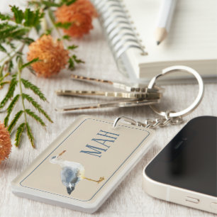 Watercolor Beach Seagull Monogram Key Ring
