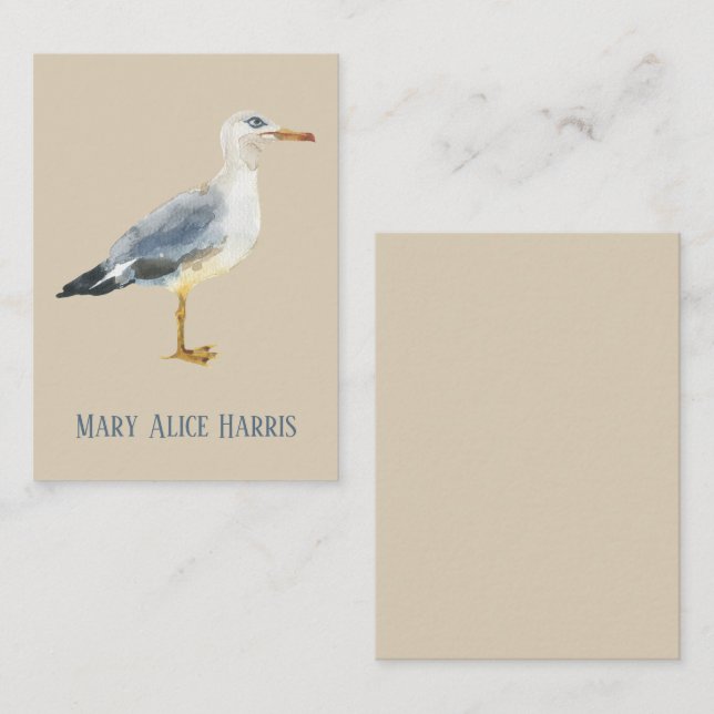 Watercolor Beach Seagull Personalised Card (Front/Back)