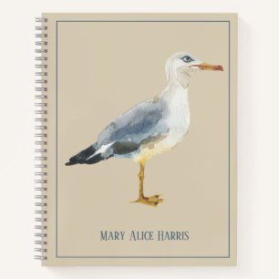 Watercolor Beach Seagull Personalized Notebook