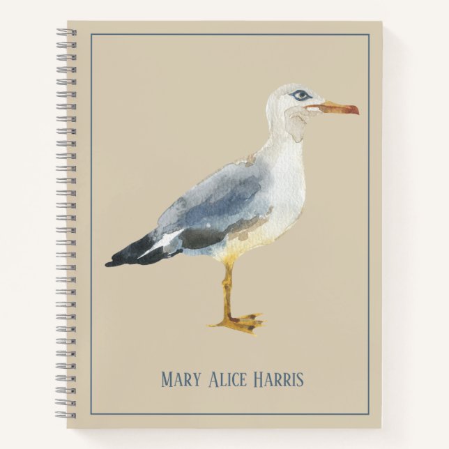 Watercolor Beach Seagull Personalized Notebook (Front)