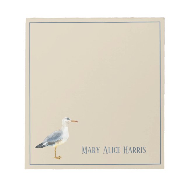 Watercolor Beach Seagull Personalized Notepad (Front)