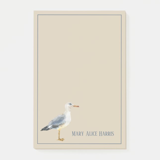 Watercolor Beach Seagull Personalized Post-it Notes (Front)