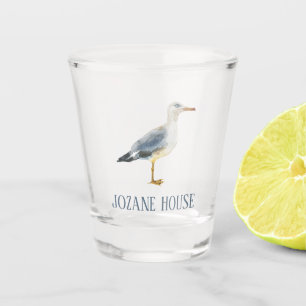 Watercolor Beach Seagull Personalized Shot Glass