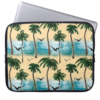 Watercolor beach seamless texture. Palms, seagull, Laptop Sleeve