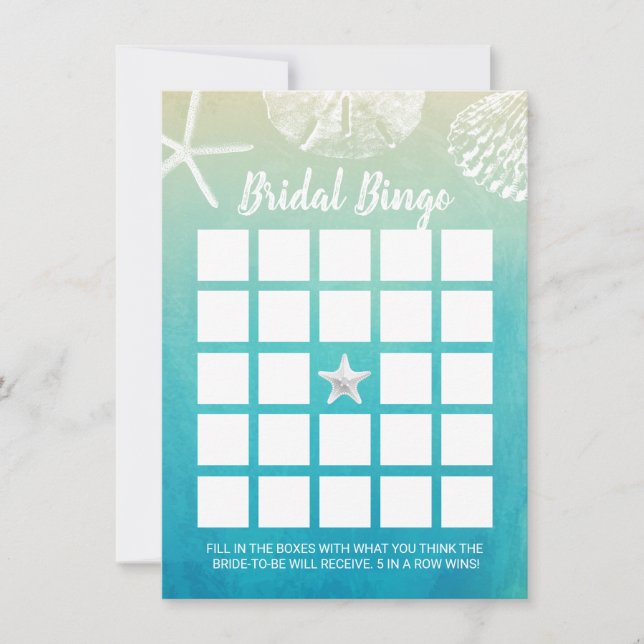 Watercolor Beach Seashells Bridal Bingo Game (Front)