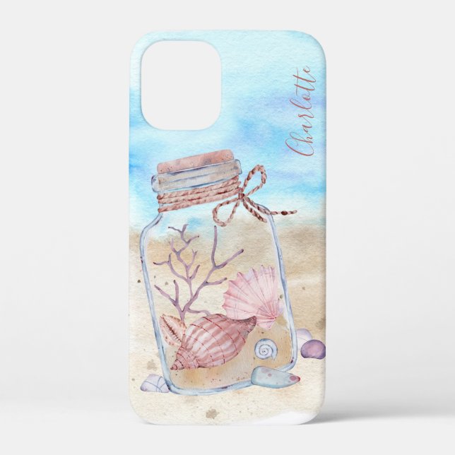 Watercolor Beach Seashells Personalised Name Case-Mate iPhone Case (Back)