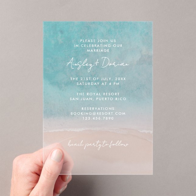 Watercolor Beach Simple Modern Minimalist Acrylic Invitations (Insitu (Handheld))