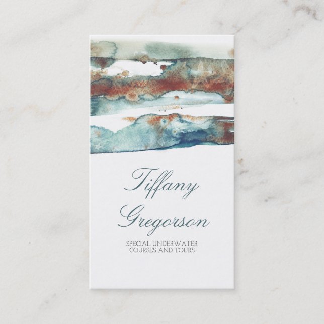 Watercolor Beach Splash Modern Tropical Ocean Business Card (Front)