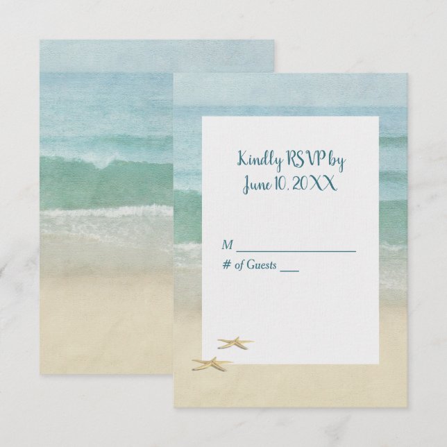 Watercolor Beach Starfish Wedding RSVP Invitation (Front/Back)