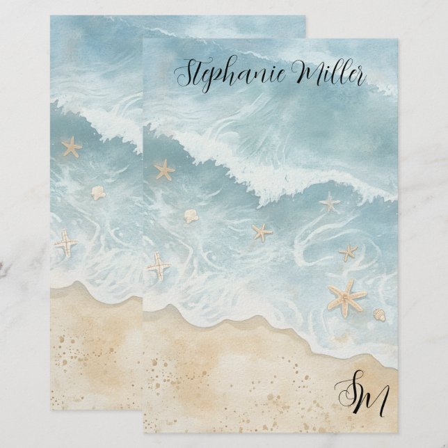 Watercolor Beach Stationery  (Front/Back)