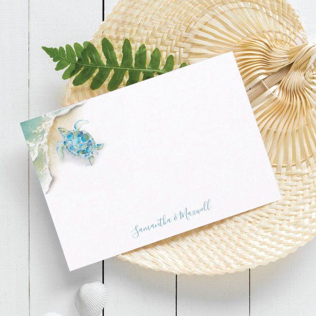 Watercolor Beach Stationery Personalised Note Card (Beach note cards watercolor sea turtle and ocean art by Victoria Grigaliunas Do Tell A Belle)