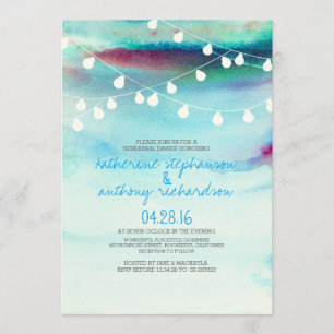 watercolor beach string lights rehearsal dinner invitation